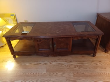 Glass Inlaid Coffee Table / Need Refinished Top