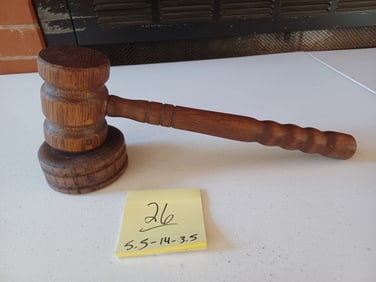Large Vintage Wood Gavel & Stand
