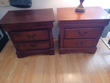 Pair of Nightstands/ One is lighter in color from sun exposure, also 1 guide broken see photos