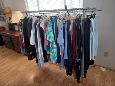 Crome Double Sided Commercial Clothes Rack And Contents