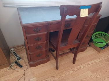 Leather Top Mahogany Desk with Oak Chair
