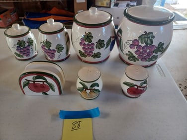 Porcelain Cansiter Set & Matching Pieces / Codition issues as seen