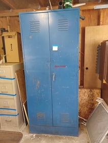 Large Vintage Metal Shop Cabinet & Contents