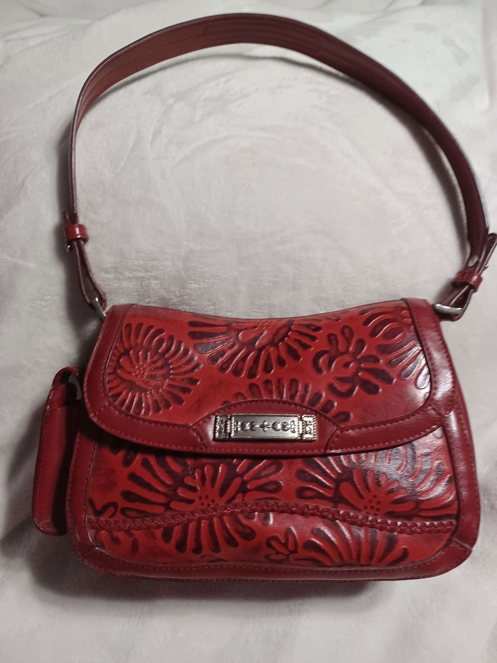 Vintage Marc Chantel Red Leather Embossed Shoulder Bag (1 of 11)