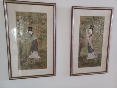 Beautiful Pair of Artist Signed Watercolor Paintings / Certificate on back as shown