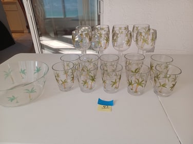 Lot of Palm Tree Bar Ware / Acrylic