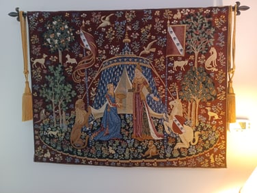 Ornate Tapestry Wall Art Includes Bracket & Rod on Wall
