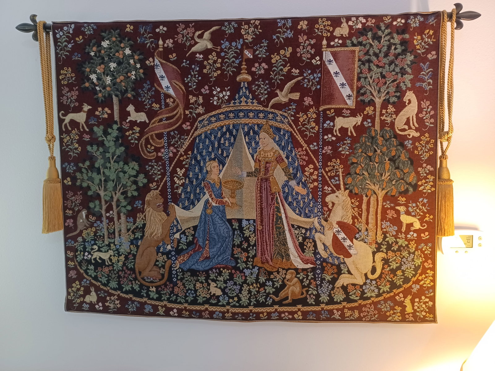 Ornate Tapestry Wall Art Includes Bracket & Rod on Wall: Ornate Tapestry Wall Art Includes Bracket & Rod on Wall