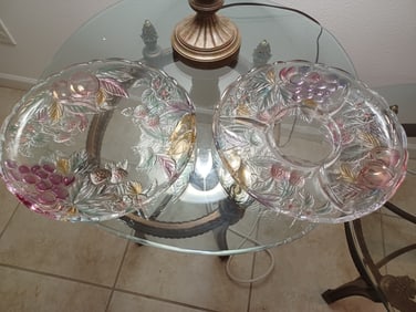 Pair of Decorative Heavy Glass Serving Platters