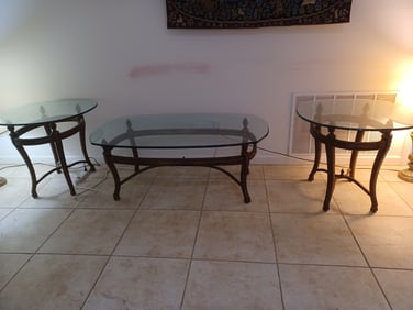 Set of Glass Top Coffee & End Tables