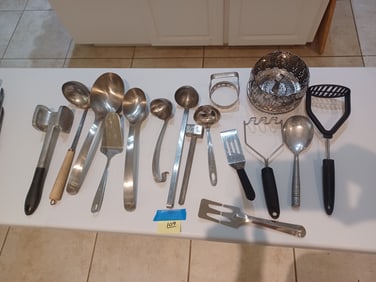 Large Lot of Stainless Cooking & Serving Utensils
