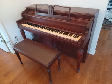 Vintage Gulbransen Mahogany Piano & Matching Bench / some keys are sticking/ needs serviced