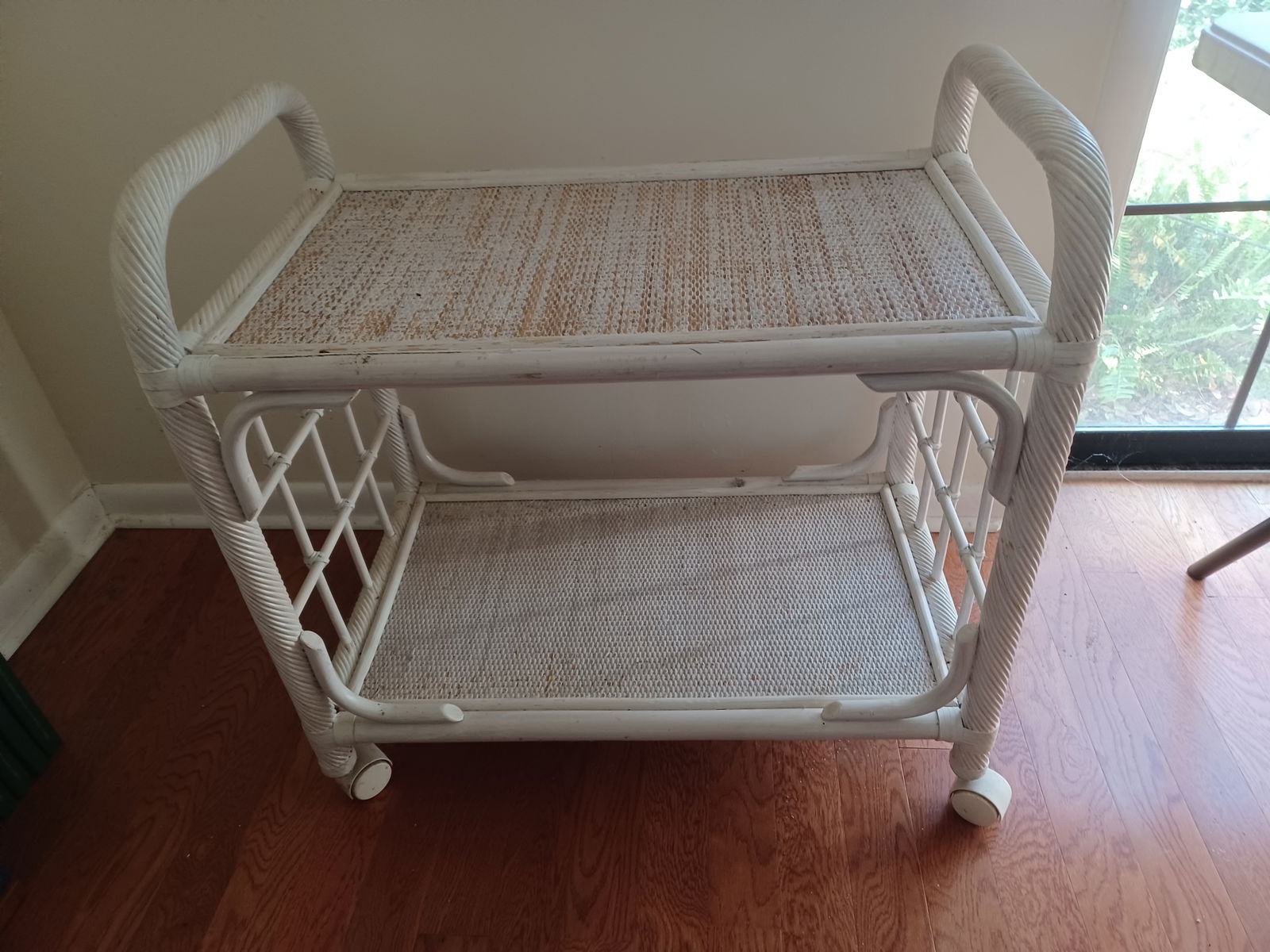 White Rattan Tea Cart on Wheels (1 of 8)
