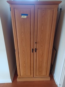 Oak Computer Cabinet and contents/ rails for file drawer never installed by are there to install