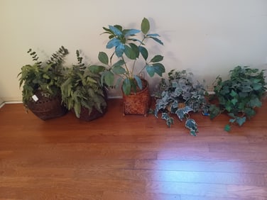 Large Lot of Faux Plants and Baskets
