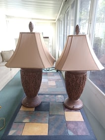 Large Beautiful Ornate Pair of Lamps
