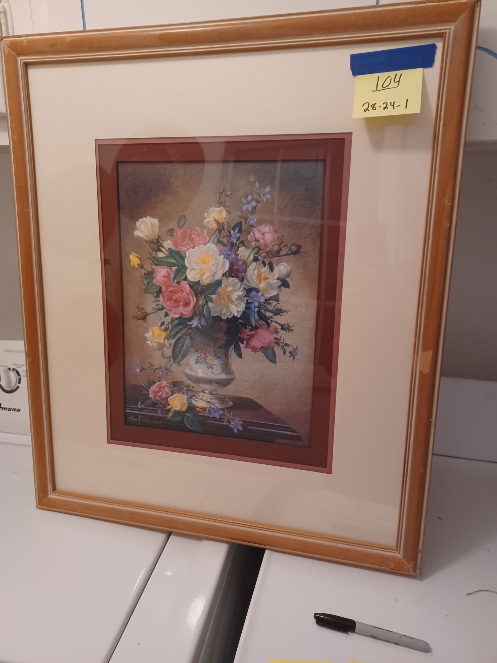 Framed Floral Artwork/ some wear: Framed Floral Artwork/ some wear