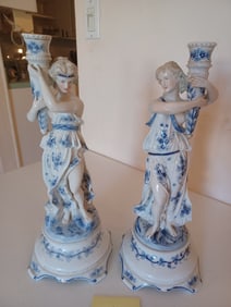 Meissen Figural Candlesticks / condition issues as seen