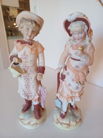 Large Victorian German Bisque Porcelain Figurines