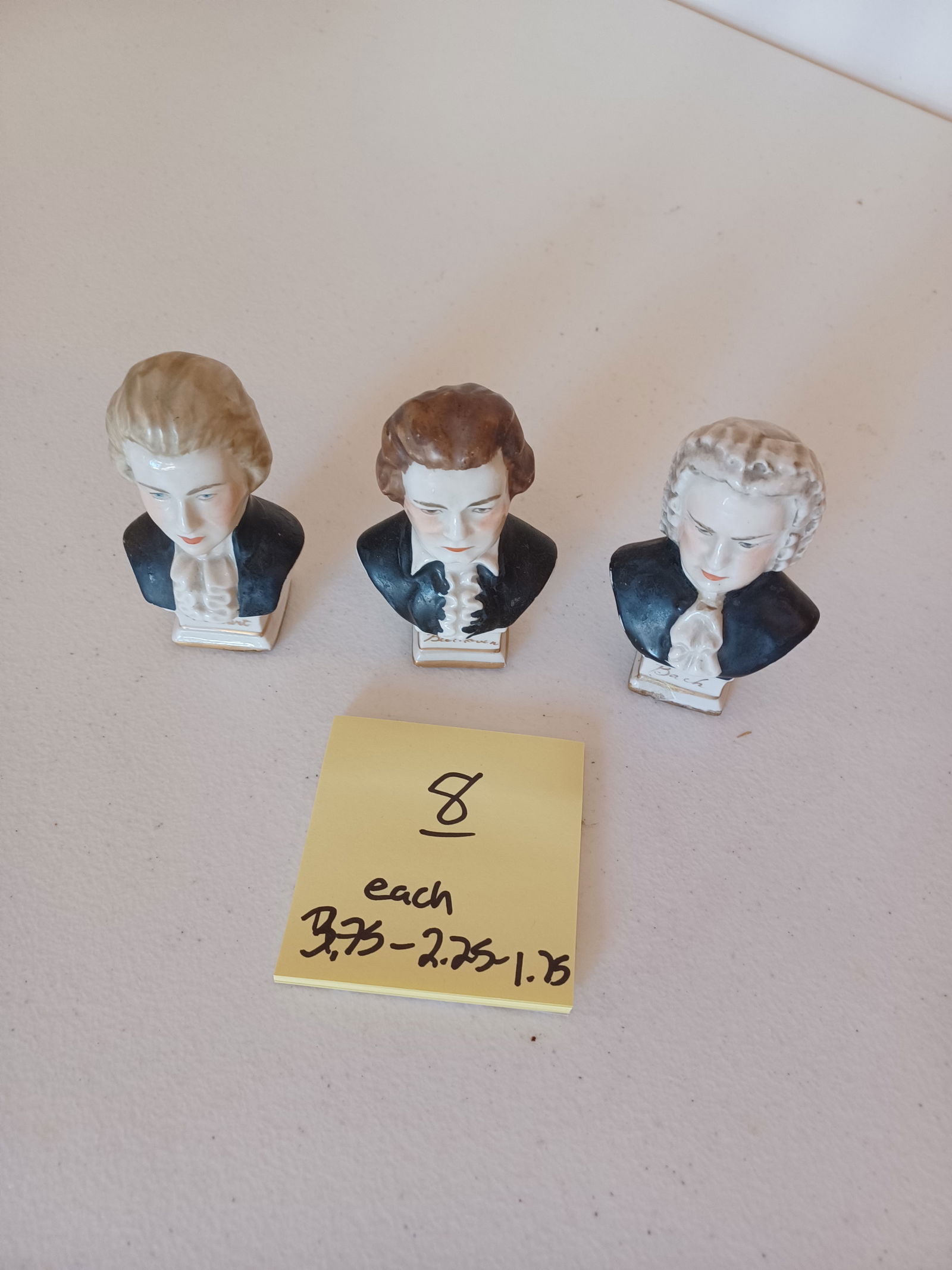3 Small Porcelain Composser Busts Mozart, Bach and Beethoven - 2