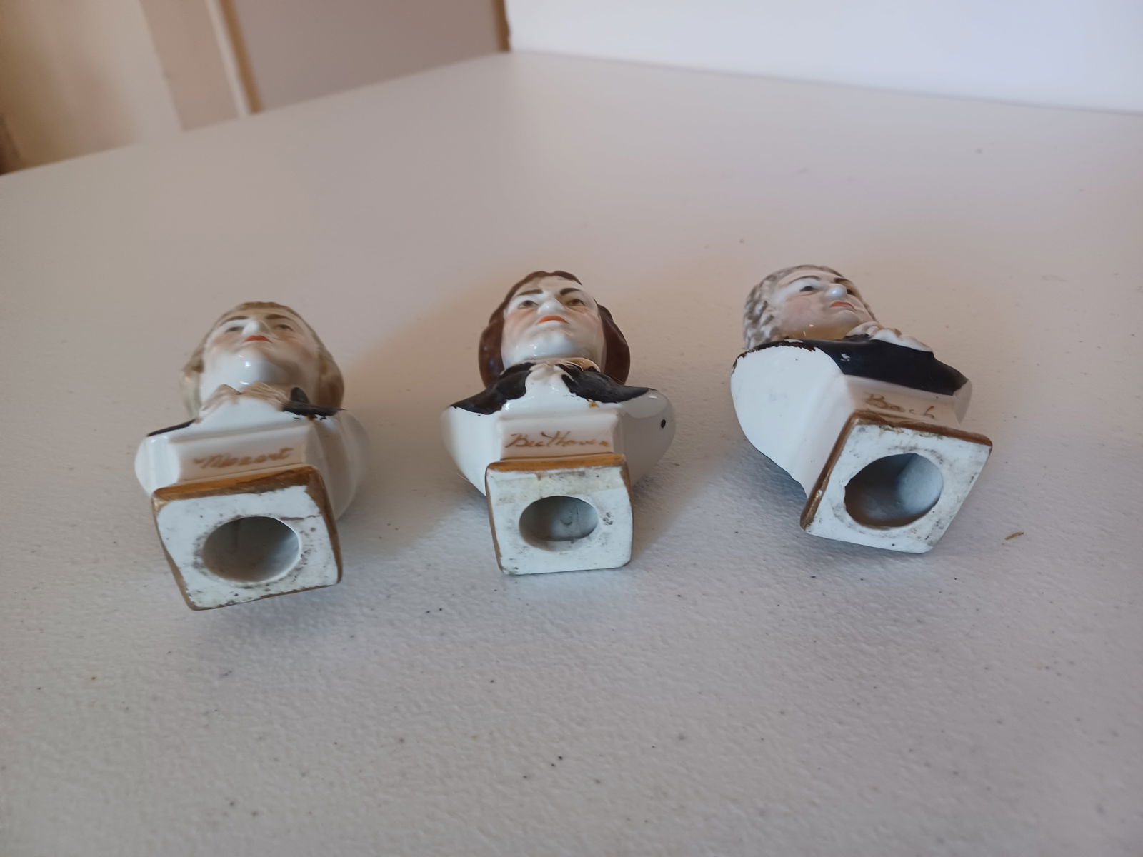 3 Small Porcelain Composser Busts Mozart, Bach and Beethoven - 4