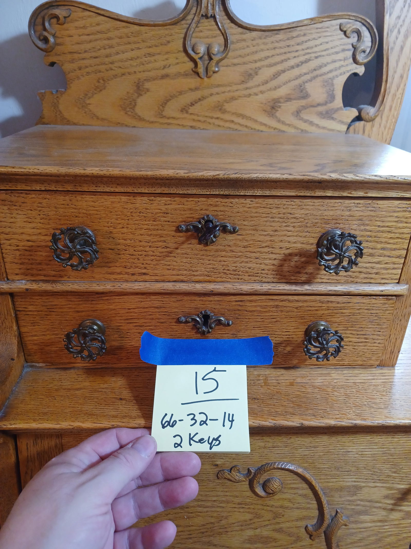 Beautiful Oak Victorian Drop Front Secretary / Has working locks with keys - 2