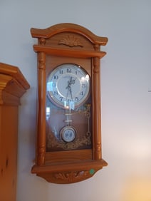 Nice Contemporary Oak Wall Clock / working