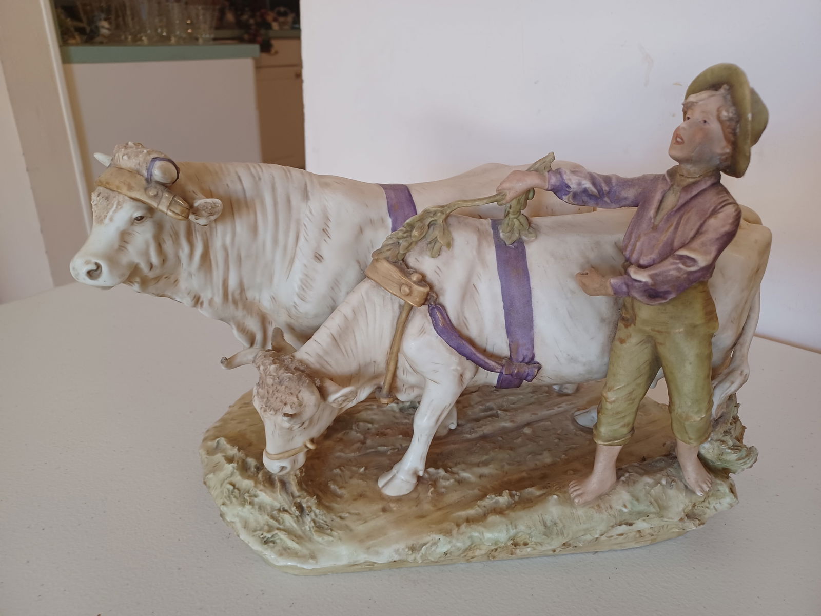 Royal Dux Boy Herding Cows Figurine: Royal Dux Boy Herding Cows Figurine
