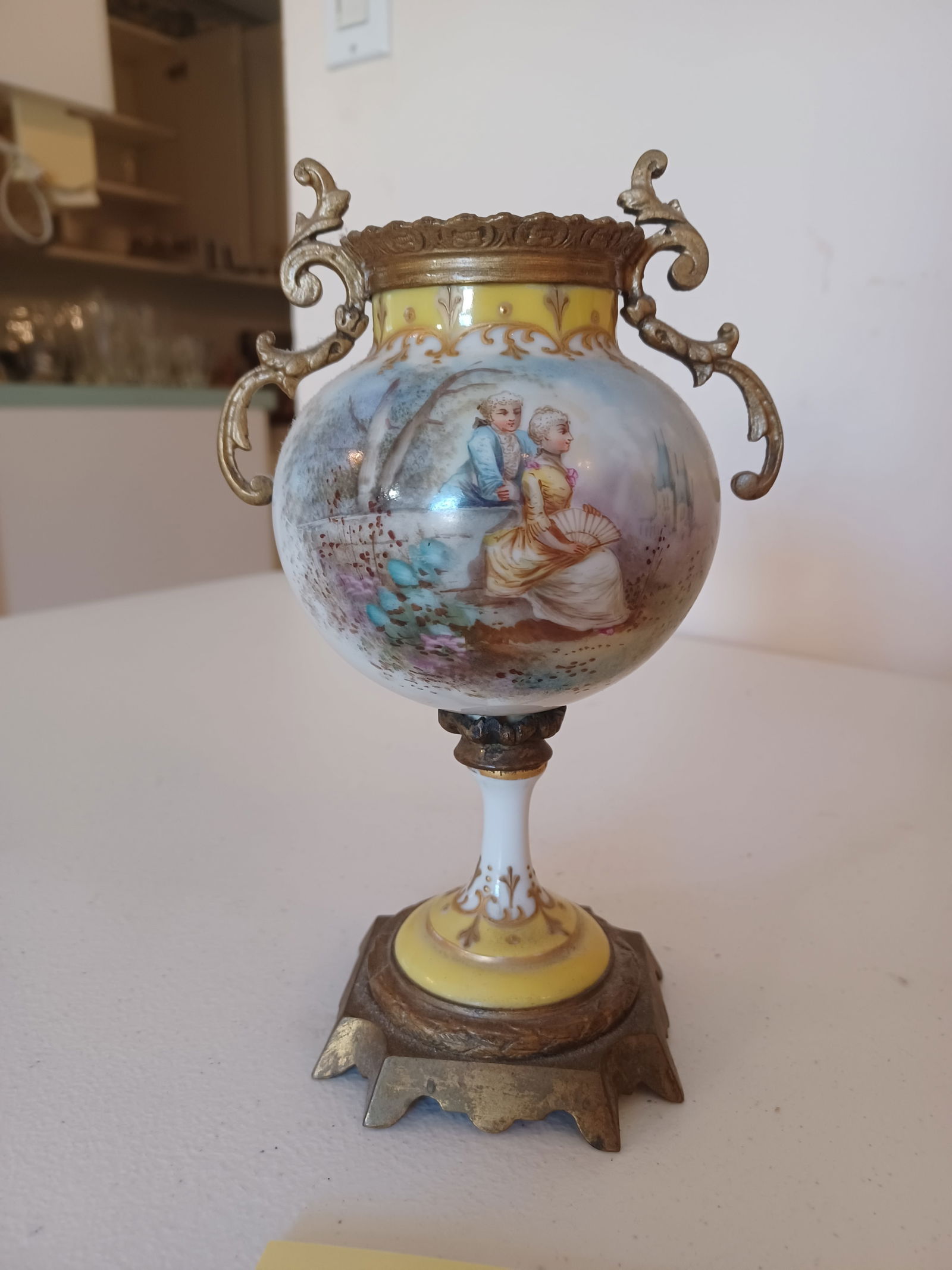 Vintage French Porcelain Urn with Brass Accents (1 of 8)