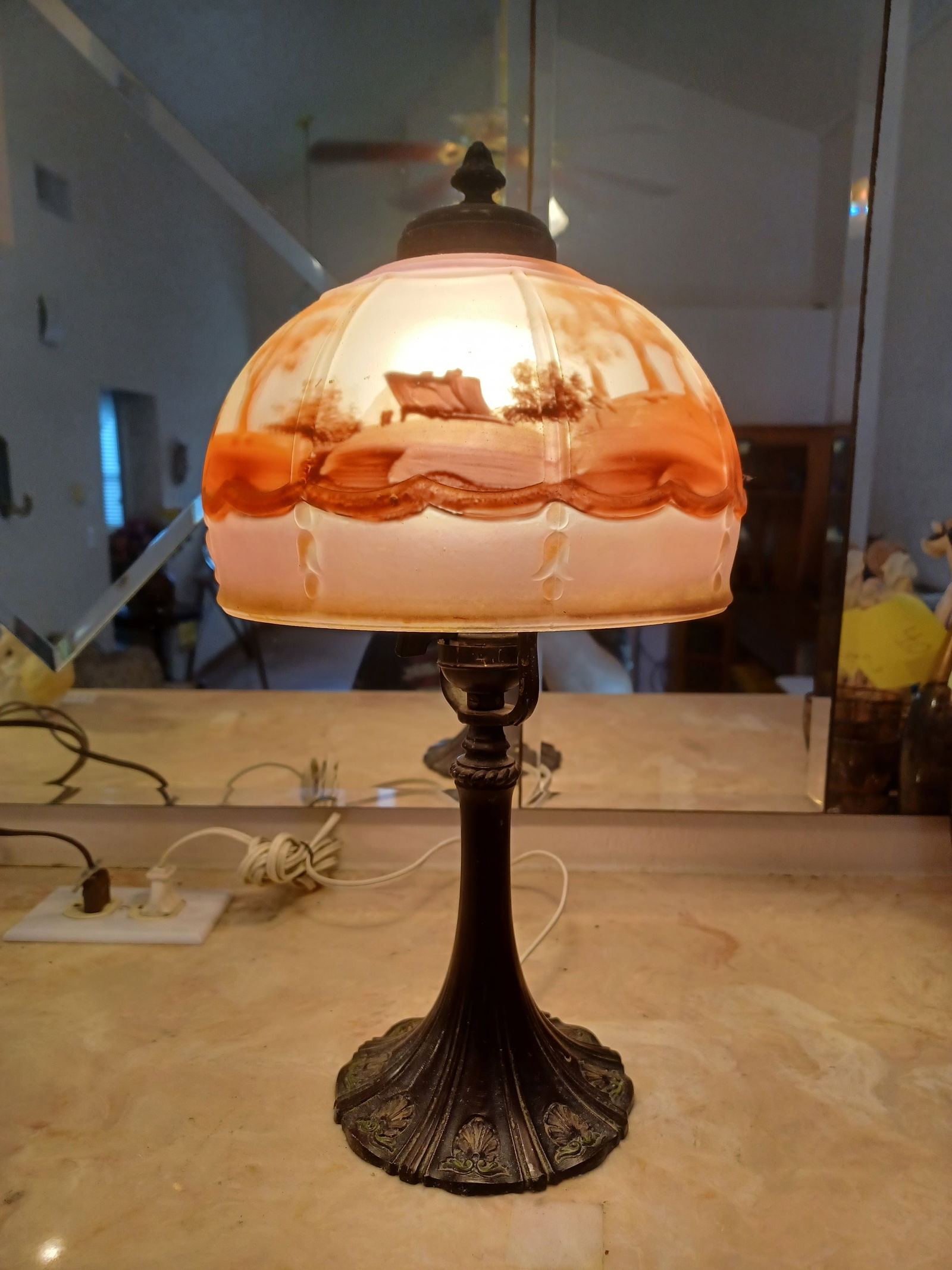 Unique 1920s Reverse Painted Lamp (1 of 8)