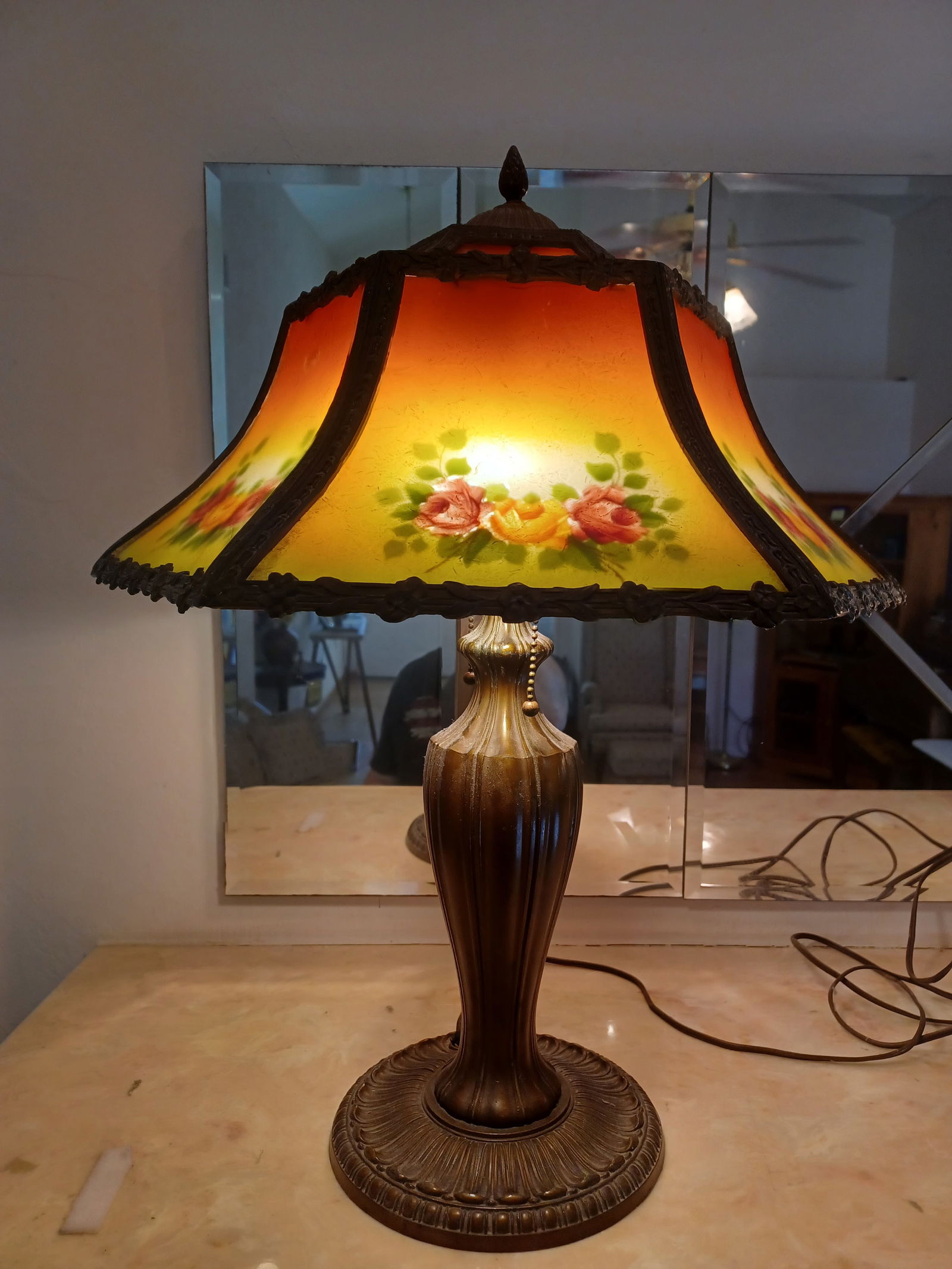 Stunning 1920s Reverse Painted Lamp / minimal wear see photos for details (1 of 14)