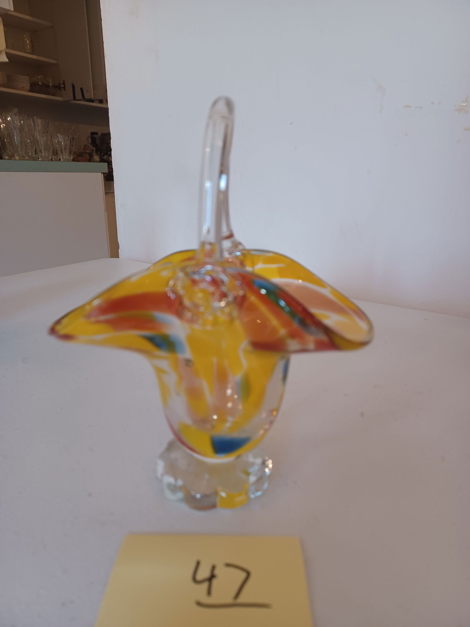 Fenton Artglass Basket Multi Color: Fenton Artglass Basket Multi Color