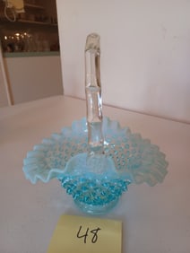 Fenton Aqua Blue Hobnail Basket