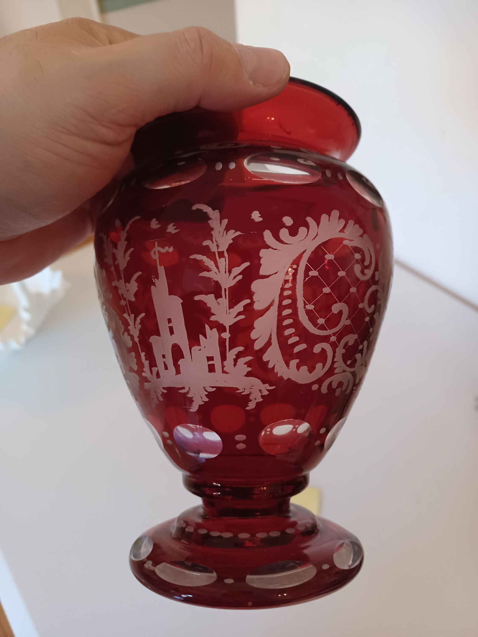 Stunning Bohemian Ruby Glass Vase - 6