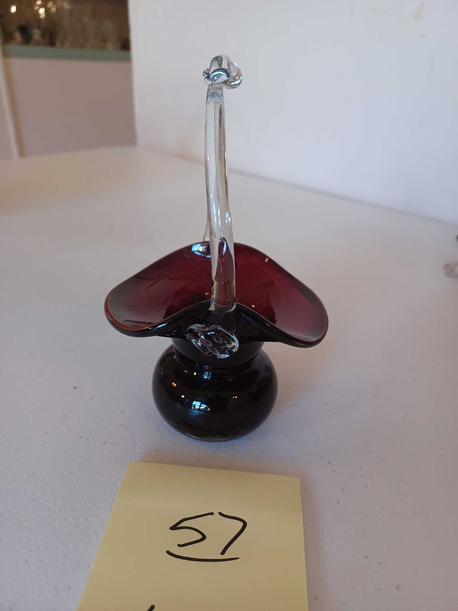 Beautiful Hand Blown Ruby Artglass basket: Beautiful Hand Blown Ruby Artglass basket