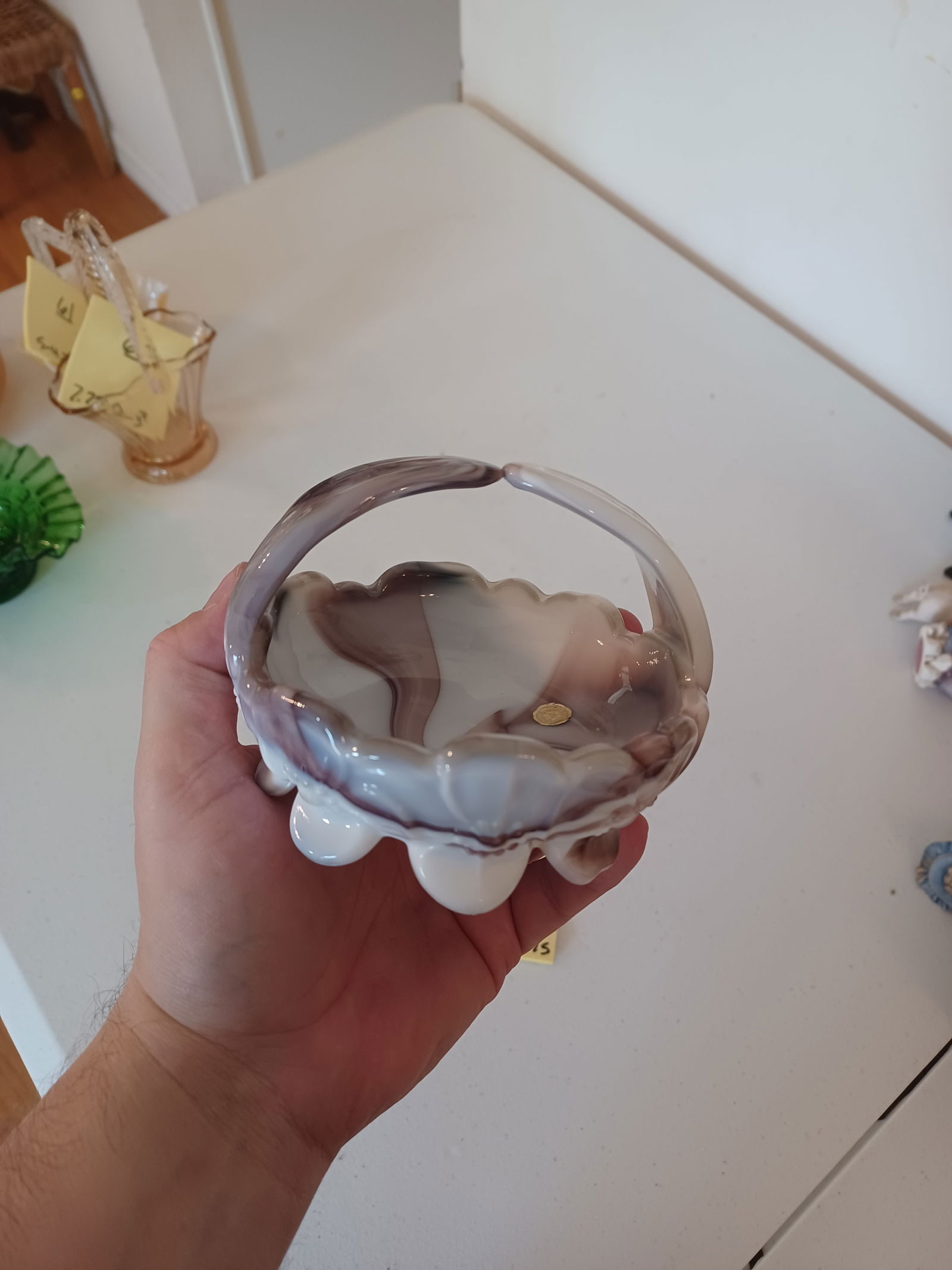 Unique Marbled Glass Basket by Westmoreland - 6