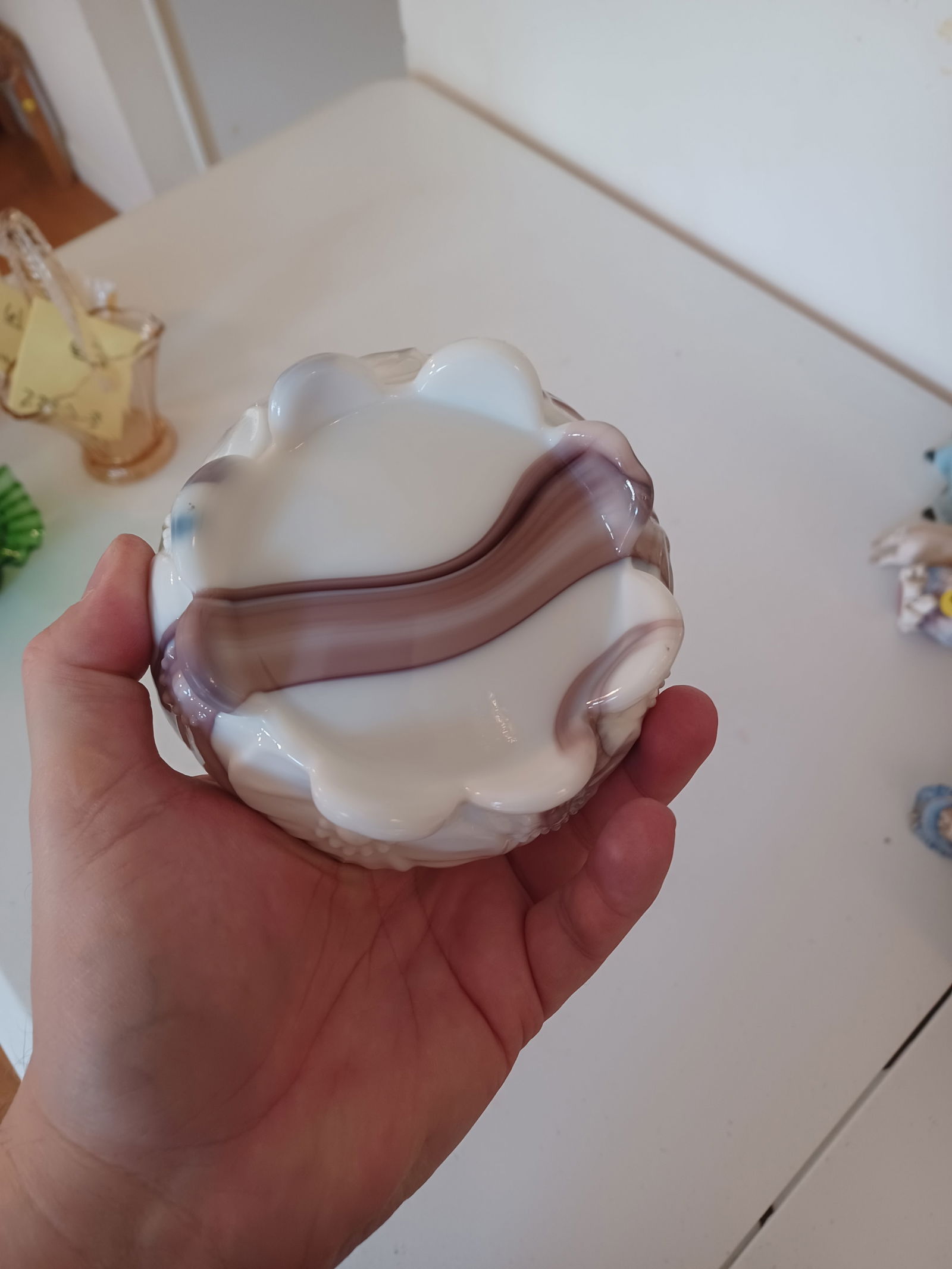 Unique Marbled Glass Basket by Westmoreland - 7