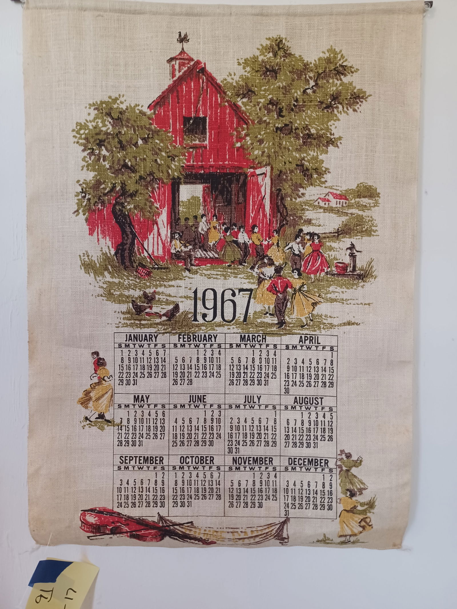 Vintage 1967 Fabric Wall Calender: Vintage 1967 Fabric Wall Calender