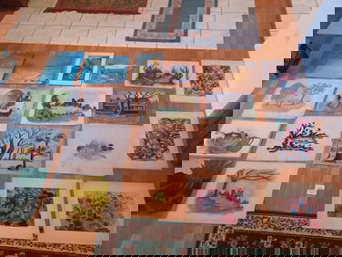 Large Lot of 19 unframed art pieces