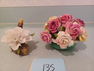 Pair of Staffordshire and Lefton China Flowers as seen