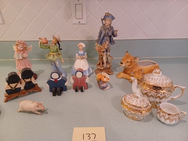 Large Lot of Porcelain Figurines planters etc / as seen