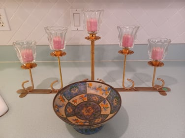 Lot of Candle Holder and enameled Bowl / as seen