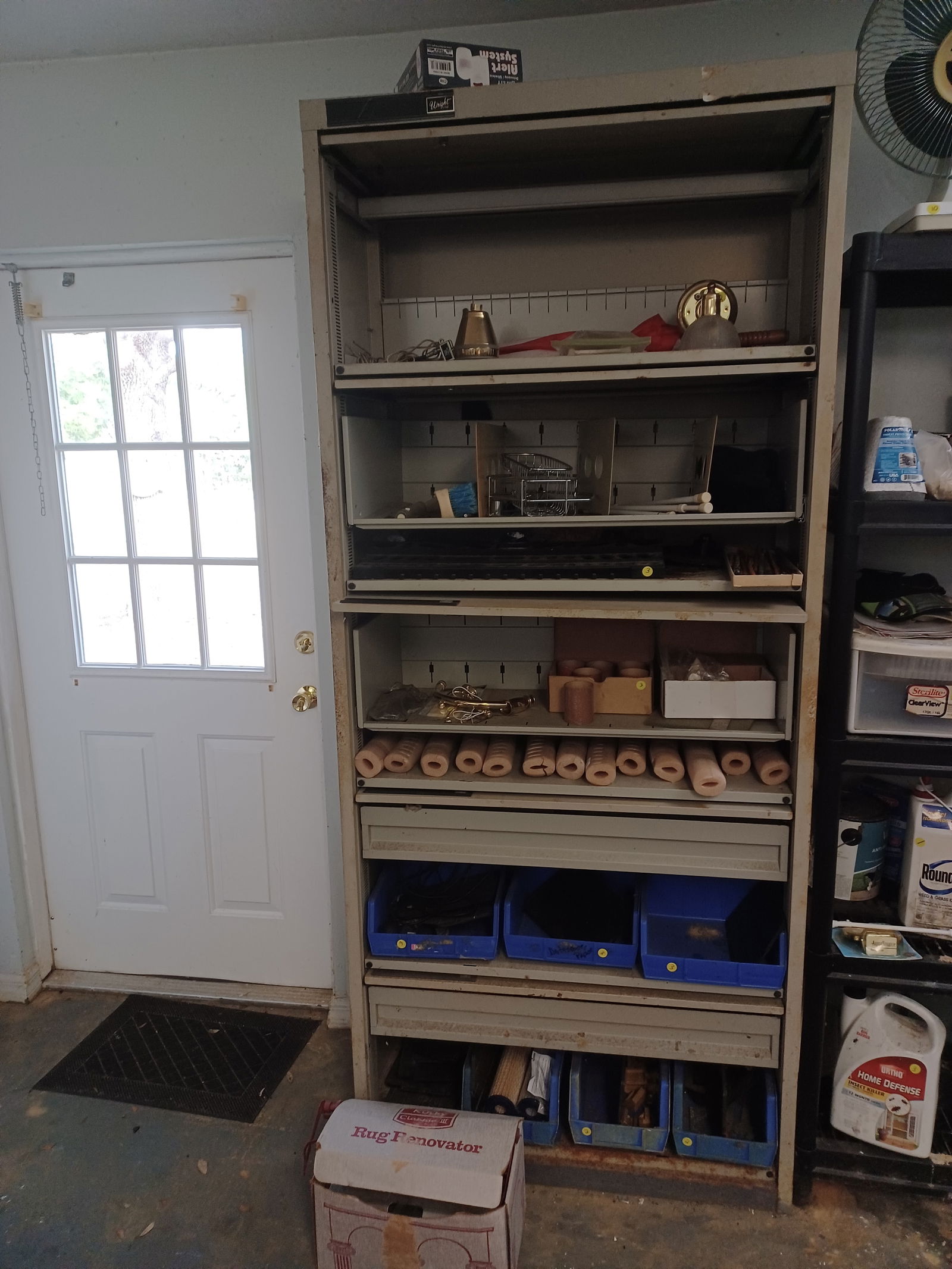 Metal Cabinet and Contents as seen / includes Vintage Kirby Vacume Parts (1 of 9)