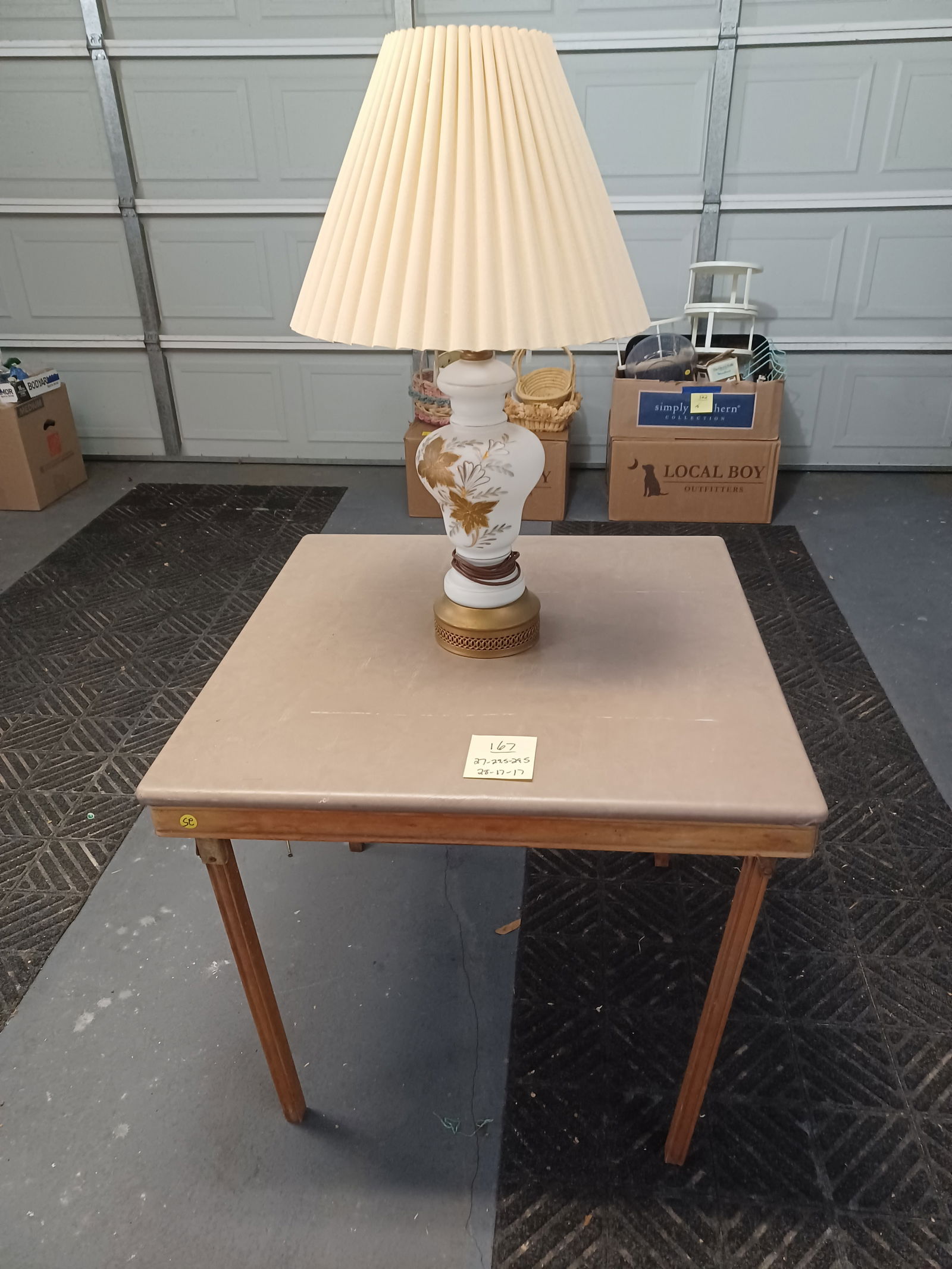 Vintage Mid Century Gold Trimmed Lamp and Folding Card Table: Vintage Mid Century Gold Trimmed Lamp and Folding Card Table
