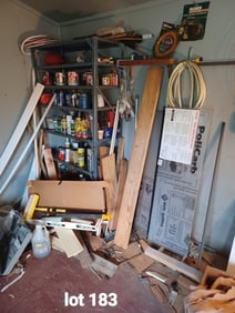 Large Shop Lot everything shown including shelves / as seen / includes policarb pannels