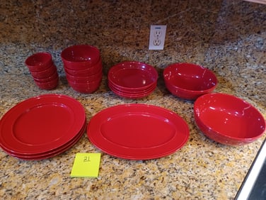 Red Set of JC Penny Home Dinnerware/ as seen