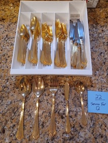Gold Silverware set / complet set of 12 place settings / some wear as seen