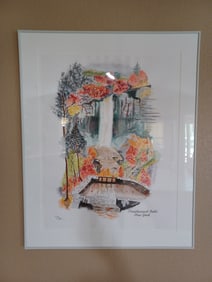 Beautiful Watercolor of Taughannock Falls New York by Thompson / Signed