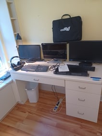 Large Office Lot / Monitors and all contents on top of desk and in drawers / as seen