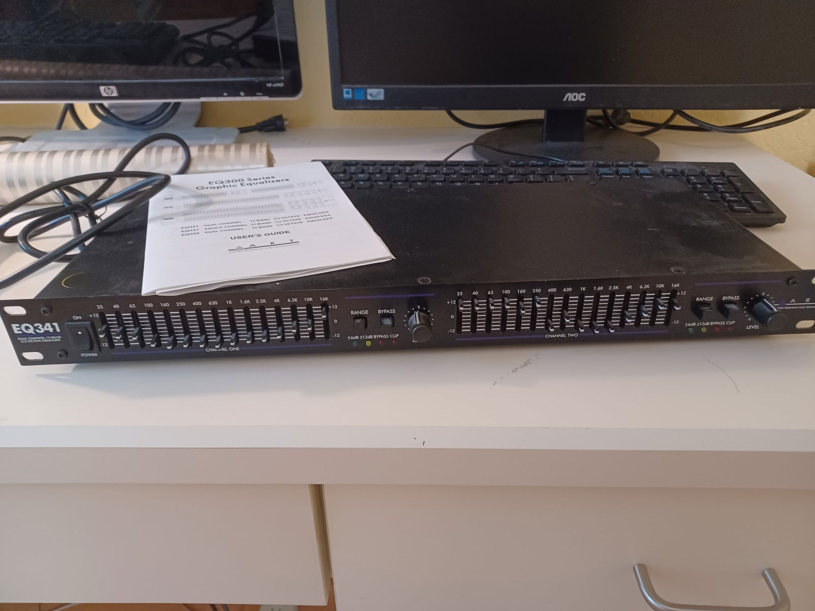 Large Office Lot / Monitors and all contents on top of desk and in drawers / as seen - 2